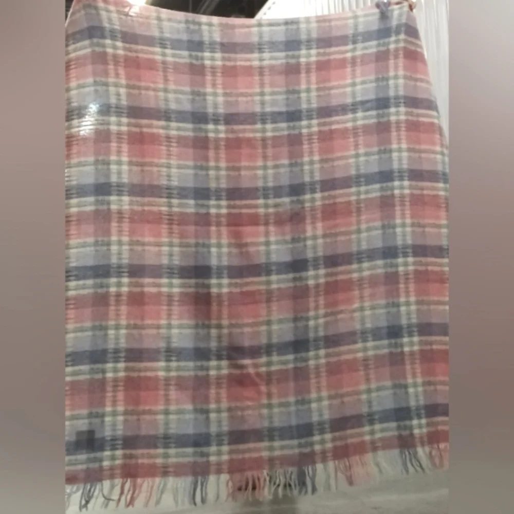Faribo Vintage Acrylic/Wool Blend Pastel Plaid Fringed Throw USA Made